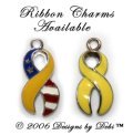 photo of ribbon charms for the Support Your Soldier Bracelet™ one is yellow and the other is halkf yellow half flag