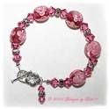 Designs by Debi Handmade Jewelry Wire-Strung Bracelets Pink Aloha Floral Glass and Swarovski Crystal Rose Bicones Beaded Bracelet with Flower Rondelle Spacers and Sterling Silver Flower Toggle Clasp