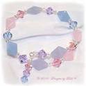 Designs by Debi Handmade Jewelry Pink, Blue and Violet Glass and Swarovski Crystal Bicones Memory Wire Wrap Bracelet