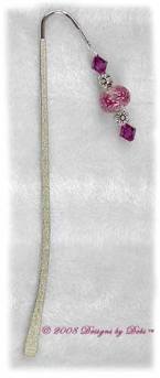 Designs by Debi Handmade Jewelry Fuchsia Daisy Bubbles and Crystal Textured Silver Shepherd's Hook Bookmark