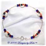 New England Patriots handmade beaded bangle bracelet in silver, red, white and blue.