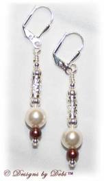 Designs by Debi Handmade Jewelry White and Burgundy Pearl Silver Filigree Leverback Earrings