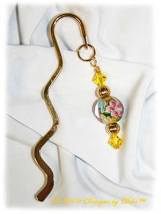 Designs by Debi Handmade Jewelry Yellow, Pink and Blue Floral Mini Gold Squiggle Shepherd's Hook Bookmark