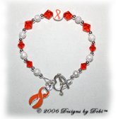 Designs by Debi Handmade Jewelry sterling silver and orange Swarovski crystal awareness bracelet with orange ribbon charm for juvenile diabetes, leukemia, lupus, melanoma