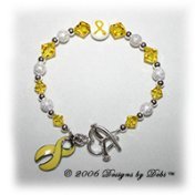 Designs by Debi Handmade Jewelry sterling silver and yellow Swarovski crystal awareness bracelet with yellow ribbon charm for childhood cancer, military support, missing children, obesity