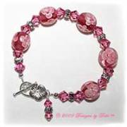 Handmade Jewelry Wire-Strung Bracelets Pink Aloha Floral Glass and Swarovski Crystal Rose Bicones Beaded Bracelet with Flower Rondelle Spacers and Sterling Silver Flower Toggle Clasp