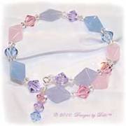 Handmade Jewelry Pink, Blue and Violet Glass and Swarovski Crystal Bicones Memory Wire Wrap Bracelet