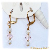 Designs by Debi Handmade Jewelry Swarovski Crystal Silk Bicones and White Freshwater Pearls Gold Plated Leverback Earrings