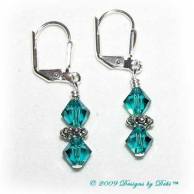Designs by Debi Handmade Jewelry Blue Zircon Swarovski Crystal Bicones and Sterling Silver Plated Leverback Earrings