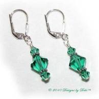 Designs by Debi Handmade Jewelry Light Emerald Swarovski Bicone Crystals and Sterling Silver Leverback Earrings