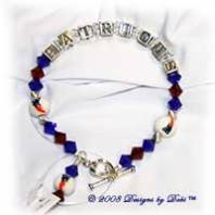 Designs by Debi Handmade Jewelry New England Patriots Sterling Silver and Swarovski Crystal Red and Blue Bicones Bracelet with a Heart Toggle Clasp