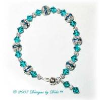 Designs by Debi Handmade Jewelry Swarovski Crystal Blue Zircon Bicones and Silver Filigree Bracelet with a Magnetic Clasp