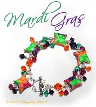 Designs by Debi Handmade Jewelry "Mardi Gras" Purple, Fuchsia, Gold and Green Artisan Handmade Polymer Clay and Swarovski Crystal with a Sterling Silver Square Toggle Clasp ~ OOAK