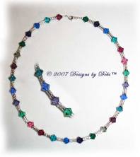 Designs by Debi Handmade Jewelry Swarovski Crystal Jewel Tone Bicones and Silver Filigree Tubes Necklace with Swivel Lobster Clasp