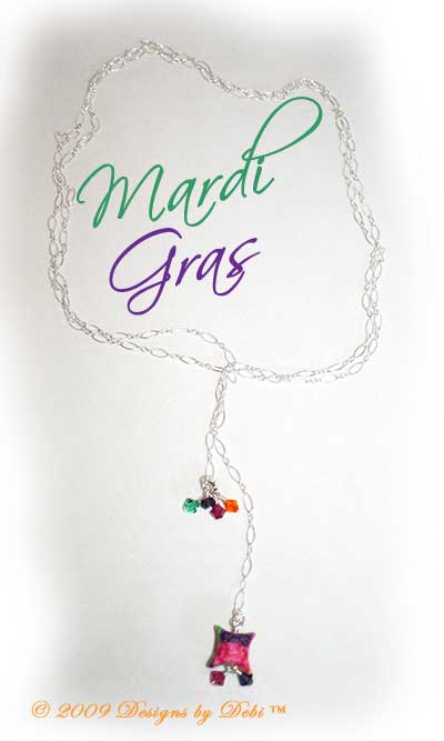 Designs by Debi Handmade Jewelry "Mardi Gras" Sterling Silver, Artisan Handmade PC Pillows and Swarovski Crystal Purple Velvet, Fuchsia, Light Emerald and Sun Bicones Lariat Necklace ~ OOAK