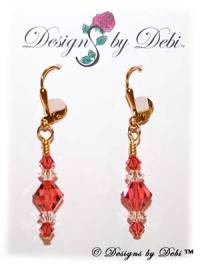 Designs by Debi Handmade Jewelry Signature Collection Earrings Padparadscha and Crystal Earrings with gold plated leverbacks