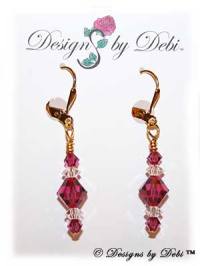 Designs by Debi Handmade Jewelry Signature Collection Earrings Fuchsia and Crystal Earrings with gold plated leverbacks