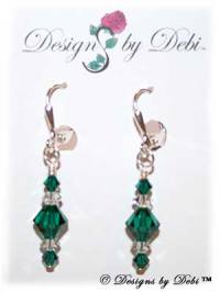 Designs by Debi Handmade Jewelry Signature Collection Earrings Emerald and Crystal Earrings with sterling silver plated leverbacks May Birthstone