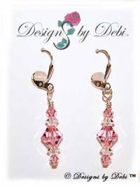 Designs by Debi Handmade Jewelry Signature Collection Earrings Light Rose and Crystal Earrings with sterling silver plated leverbacks