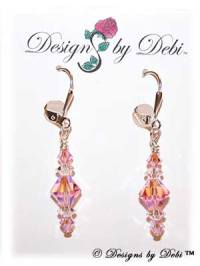 Designs by Debi Handmade Jewelry Signature Collection Earrings Light Rose AB2x and Crystal Earrings with sterling silver plated leverbacks