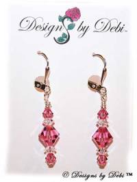 Designs by Debi Handmade Jewelry Signature Collection Earrings Rose and Crystal Earrings with sterling silver plated leverbacks October Birthstone