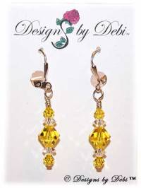 Designs by Debi Handmade Jewelry Signature Collection Earrings Citrine and Crystal Earrings with sterling silver plated leverbacks
