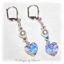 Designs by Debi Handmade Jewelry Swarovski White Pearls, Crystal AB Heart and Crytal AB Bicones Earrings with Sterling Silver Leverbacks for Wedding Bride