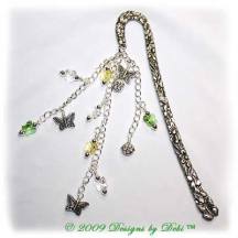 Designs by Debi Handmade Jewelry Yellow, Green and Crystal Butterflies Silver Shepherd's Hook Bookmark