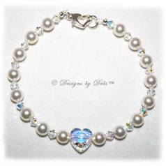 Designs by Debi Handmade Jewelry Swarovski White Pearls, Crystal AB Heart and Crytal AB Bicones Bracelet with Sterling Silver Heart Lobster Clasp for Wedding Bride