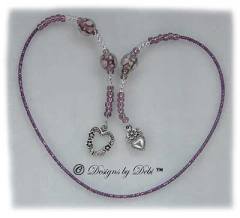 Designs by Debi Handmade Jewelry Amethyst and Pink Roses and Hearts Thong Bookmark