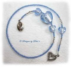 Designs by Debi Handmade Jewelry Light Blue 'Follow Your Heart' and Fancy Heart Thong Bookmark