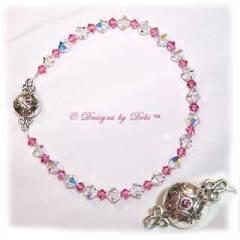 Designs by Debi Handmade Jewelry Swarovski Rose Pink and Crystal AB Bicones Bracelet with Silver and Crystal Magnetic Clasp