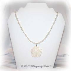 Designs by Debi Handmade Jewelry Ivory Freshwater Pearls & Natural Shell Flower Necklace with Sterling Silver S-hook clasp