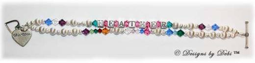 This bracelet has a second strand added incorporating the 'Generations' design with the birthstones of Heather's children and their spouses in 6mm and her grandchildren's birthstones placed in between their parents in 4mm.