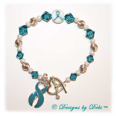 Designs by Debi Handmade Jewelry Awareness Bracelet Teal for PTSD awareness, post traumatic stress disorder awareness, anxiety awareness, food allergies awareness, cervical cancer awareness, OCD awareness, rape awareness, sexual assault awareness, panic disorder awareness, substance abuse awareness, tourette's awareness