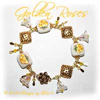 Designs by Debi Handmade Jewelry "Golden Roses" Yellow Rose on White Artisan Handmade Polymer Clay Pillows, Bali Vermeil Diamond Floral Pillows, Swarovski Crystal Jonquil and Citrine Bicones and Crystal AB Bell Flowers Bracelet with a Gold Vermeil Magnetic Flower Clasp ~ OOAK