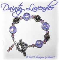 Designs by Debi Handmade Jewelry "Dainty Lavender" Lavender Dichroic Artisan Handmade Lampwork, Bali Silver and Swarovski Crystal Violet AB2x Bicones Bracelet with a Bali Silver Square Scrolled Motif Toggle Clasp ~ OOAK