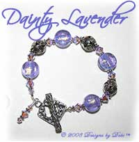 Designs by Debi Handmade Jewelry "Dainty Lavender" Lavender Dichroic Artisan Handmade Lampwork, Bali Silver and Swarovski Crystal Violet AB2x Bicones Bracelet with a Bali Silver Square Scrolled Motif Toggle Clasp ~ OOAK
