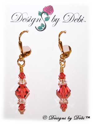 Designs by Debi Handmade Jewelry Signature Collection Earrings Padparadscha and Crystal Earrings with gold plated leverbacks