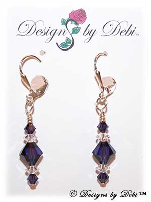 Designs by Debi Handmade Jewelry Signature Collection Earrings Purple Velvet and Crystal Earrings with sterling silver plated leverbacks