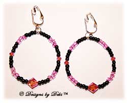 Designs by Debi Handmade Jewelry Rose AB and Jet Crystal and Seed bead Round Clip-on Earrings