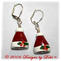 Red glass santa hat handmade silver lever back earrings.