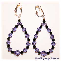 Designs by Debi Handmade Jewelry Tanzanite and Jet Swarovski Crystal Teardrop Shaped Clip-on Earrings