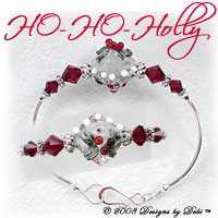 Designs by Debi Handmade Jewelry "HO-HO-Holly" Red, Crystal and White Artisan Handmade Lampwork Focal Bead and Swarovski Crystal Siam Bicones Silver Fitted Bangle Bracelet with Hook Clasp ~ OOAK