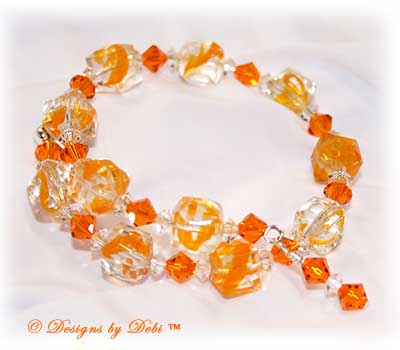 Designs by Debi Handmade JewelryOrange and Crystal Glass Cubes and Swarovski Crystal Sun and Crystal Bicones Wrap Bracelet ~ No Clasp!