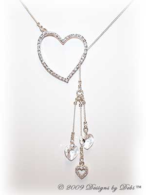 Designs by Debi Handmade Jewelry Sterling Silver, CZ and Swarovski Crystal Hearts Lariat Necklace