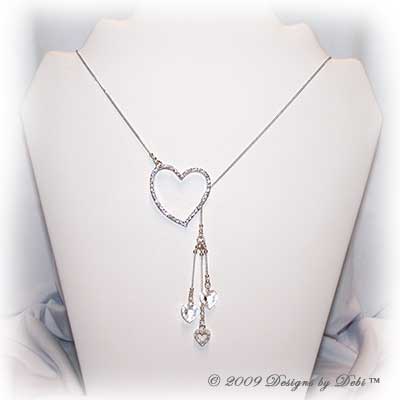 Designs by Debi Handmade Jewelry Sterling Silver, CZ and Swarovski Crystal Hearts Lariat Necklace