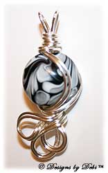 Black, Gray and White Lentil Wire-Wrapped Pendant in Silver