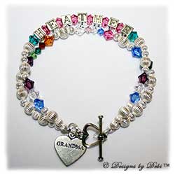 Designs by Debi Handmade Jewelry. This was a Family Keepsake Bracelet to which I added a second strand in the Generations Keepsake Bracelet design with the birthstones of Heather's children and their spouses in 6mm and her grandchildren's birthstones in 4mm placed in between their parents'. Grandmother's or Nana's Bracelet