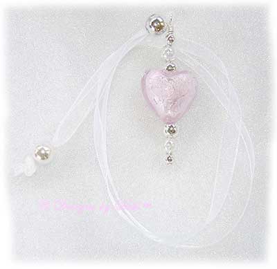 Designs by Debi Handmade Jewelry Light Pink Foil Heart Ribbon Slide Bookmark